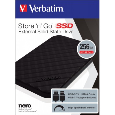 HARD DISK ESTERNO VERBATIM 256GB STORE N GO PORTABLE USB 3.2 GEN1 BLACK 