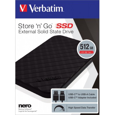 HARD DISK ESTERNO VERBATIM 512GB STORE N GO PORTABLE USB 3.2 GEN1 BLACK