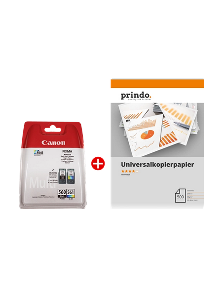 Value Pack Canon nero / differenti colori / Bianco PG-560 + CL-561 MCVP + Prindo Universal Papier