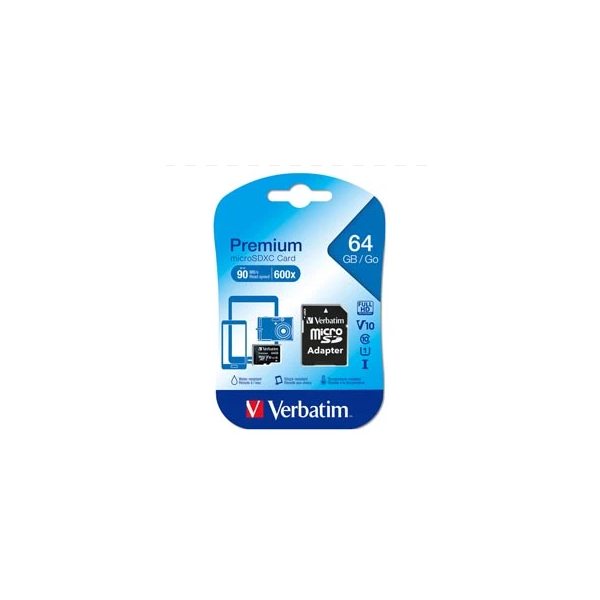 SCHEDA MICRO SDXC VERBATIM 64GB PREMIUM UHS-1 CLASS 10