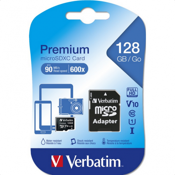 SCHEDA MICRO SDXC VERBATIM 128GB PREMIUM UHS-1 CLASS 10